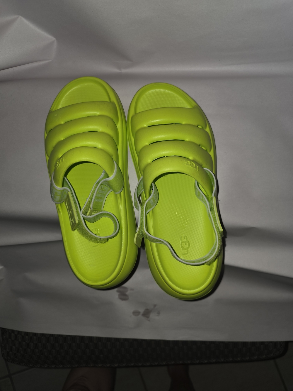 UGG Neon Lime Puffer Slide Sandals